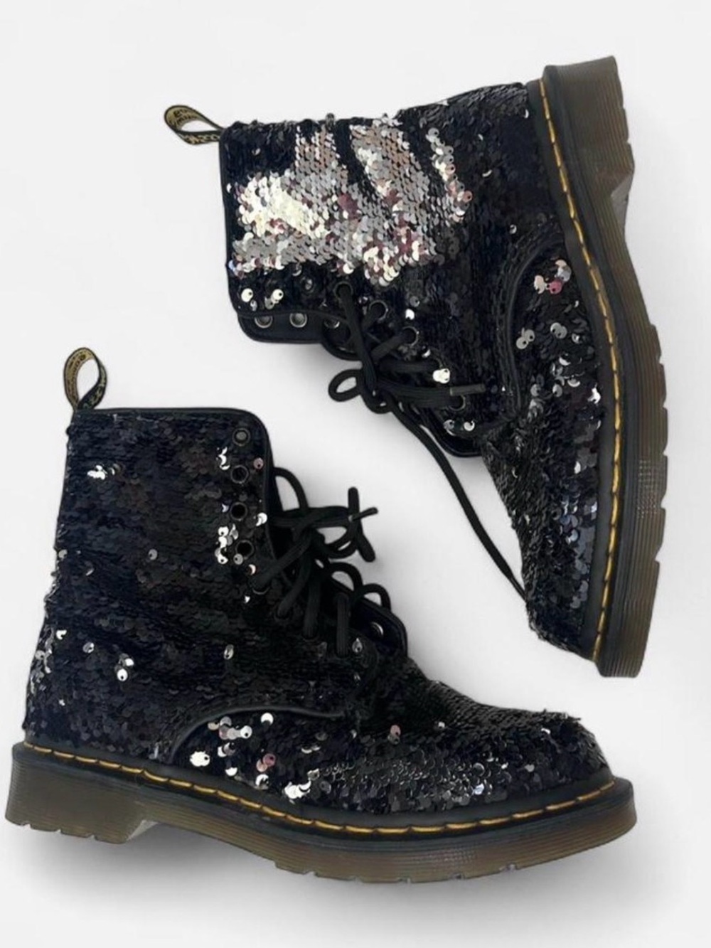 Dr. Martens Black Sequin Lace-Up Boots Pascal 1460